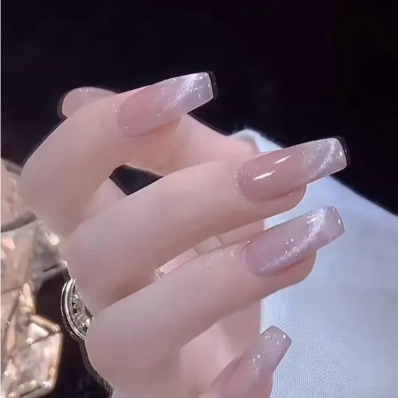 Shimmery Pink & Silver Coffin Long Length Press On Nails Set, NIB - Picture 3 of 3